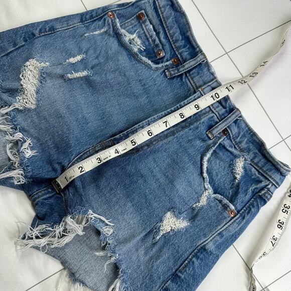 Abercrombie & Fitch Shorts Womens 25 Blue High Rise Mom Denim Distressed Raw Hem - Picture 8 of 10